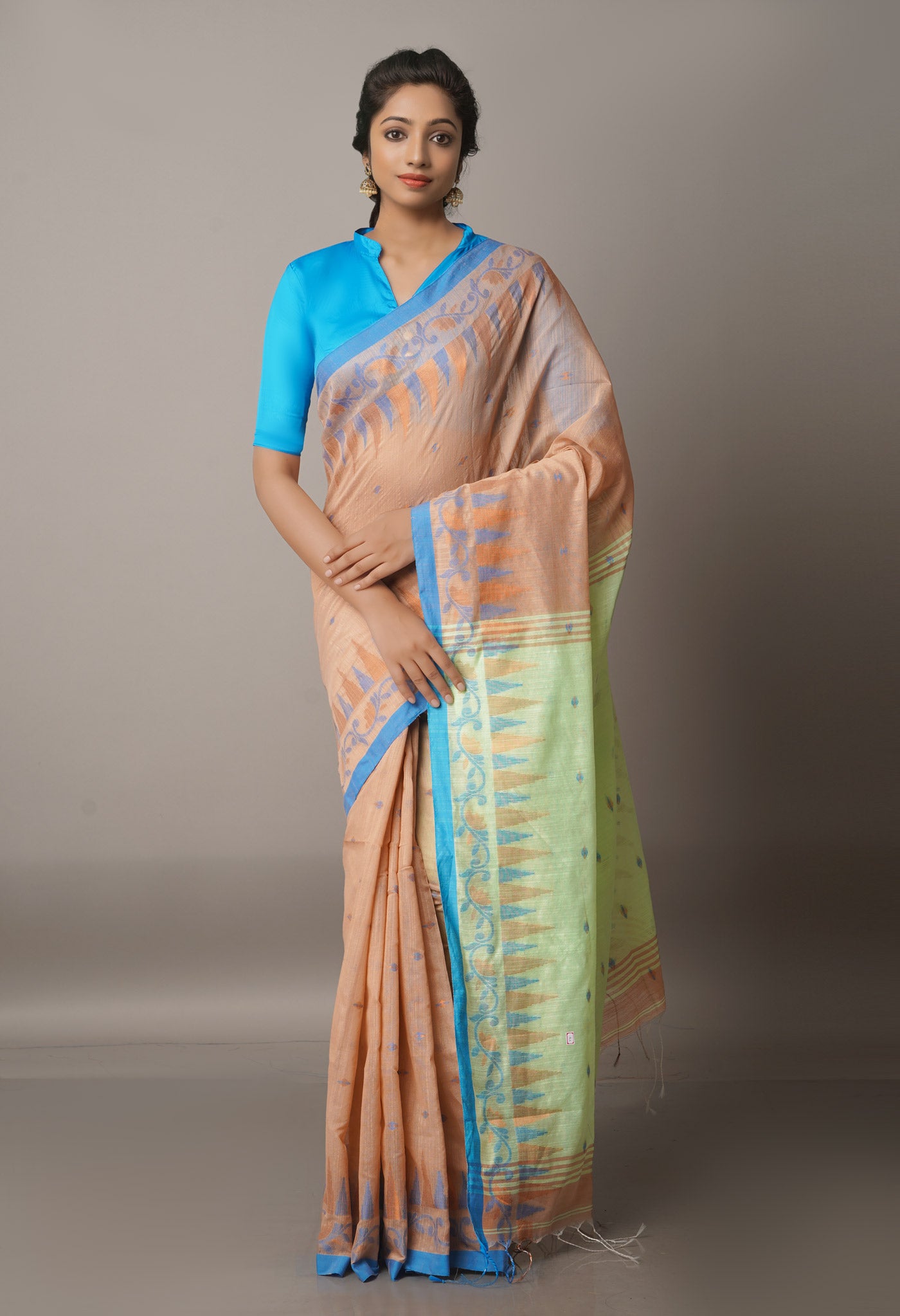 Cattail Brown Handloom Jamdhani Bengal Sico Saree-UNM68251