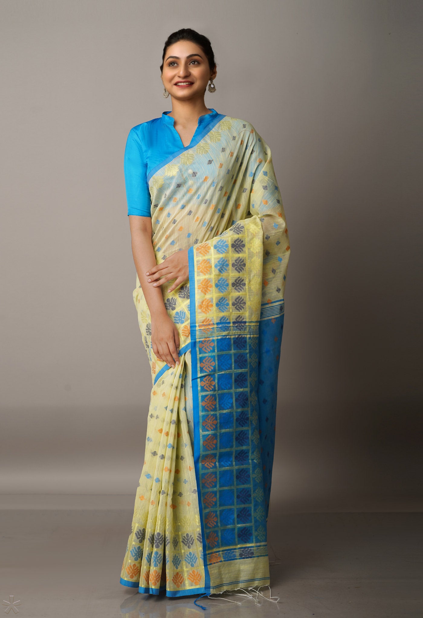 Pale Green Handloom Jamdhani Bengal Sico Saree