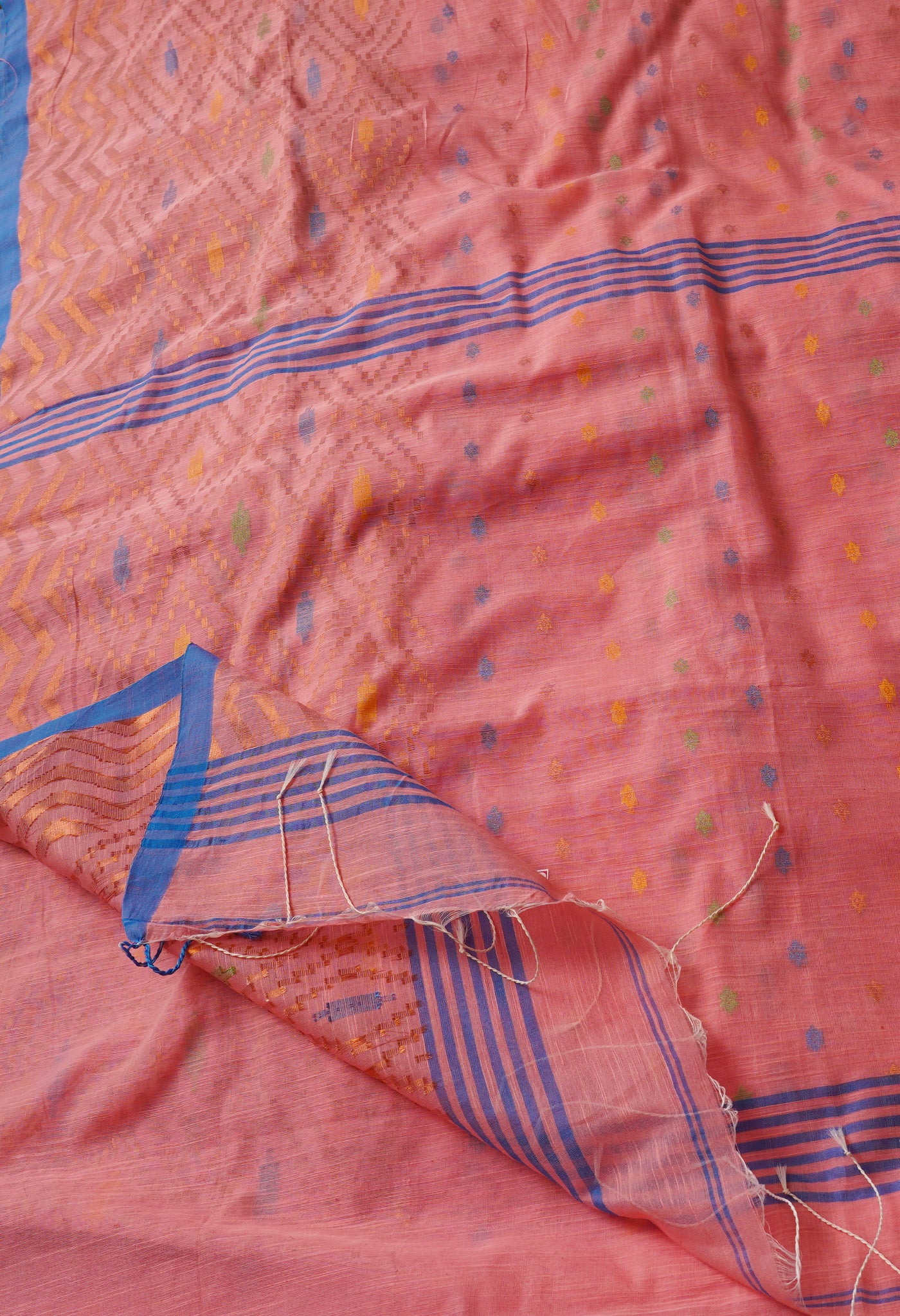 Monticello Peach Pink Handloom Jamdhani Bengal Sico Saree-UNM68269