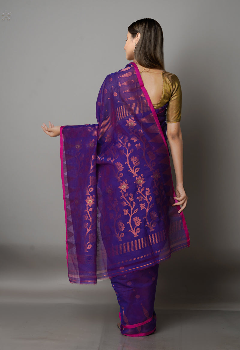 Purple Handloom Jamdhani Bengal Sico Saree-UNM68279