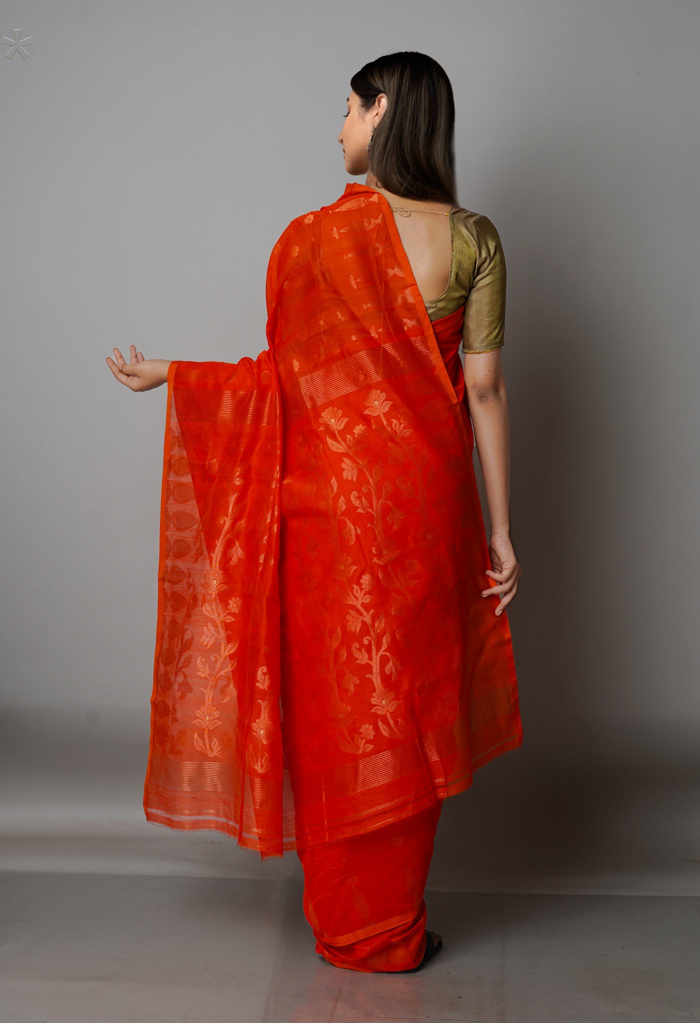 Orange Handloom Jamdhani Bengal Sico Saree-UNM68280