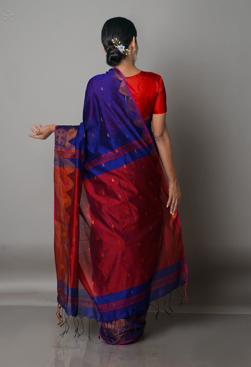 Dark Blue Handloom Jamdhani Bengal Sico Saree-UNM68305