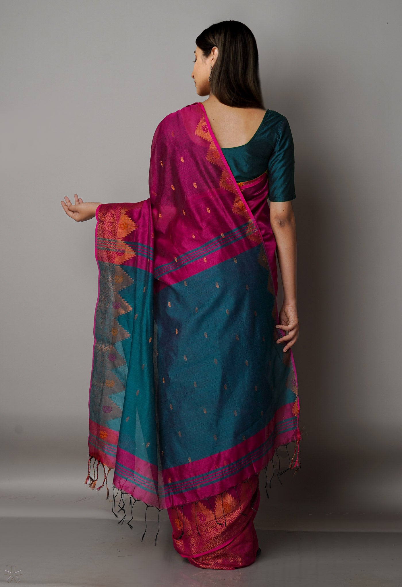 Fuchsia Red Pink Handloom Jamdhani Bengal Sico Saree-UNM68310