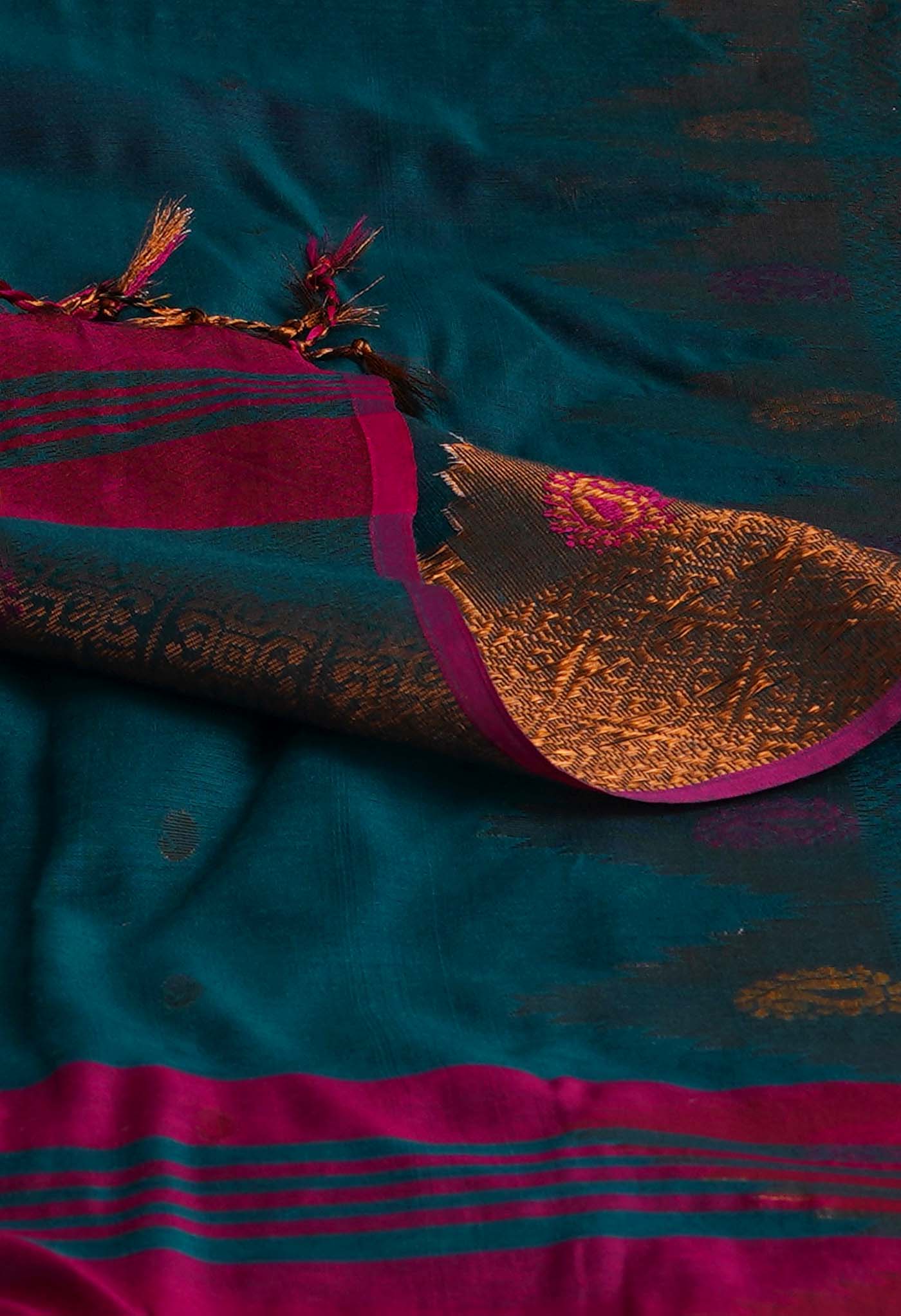 Fuchsia Red Pink Handloom Jamdhani Bengal Sico Saree-UNM68310