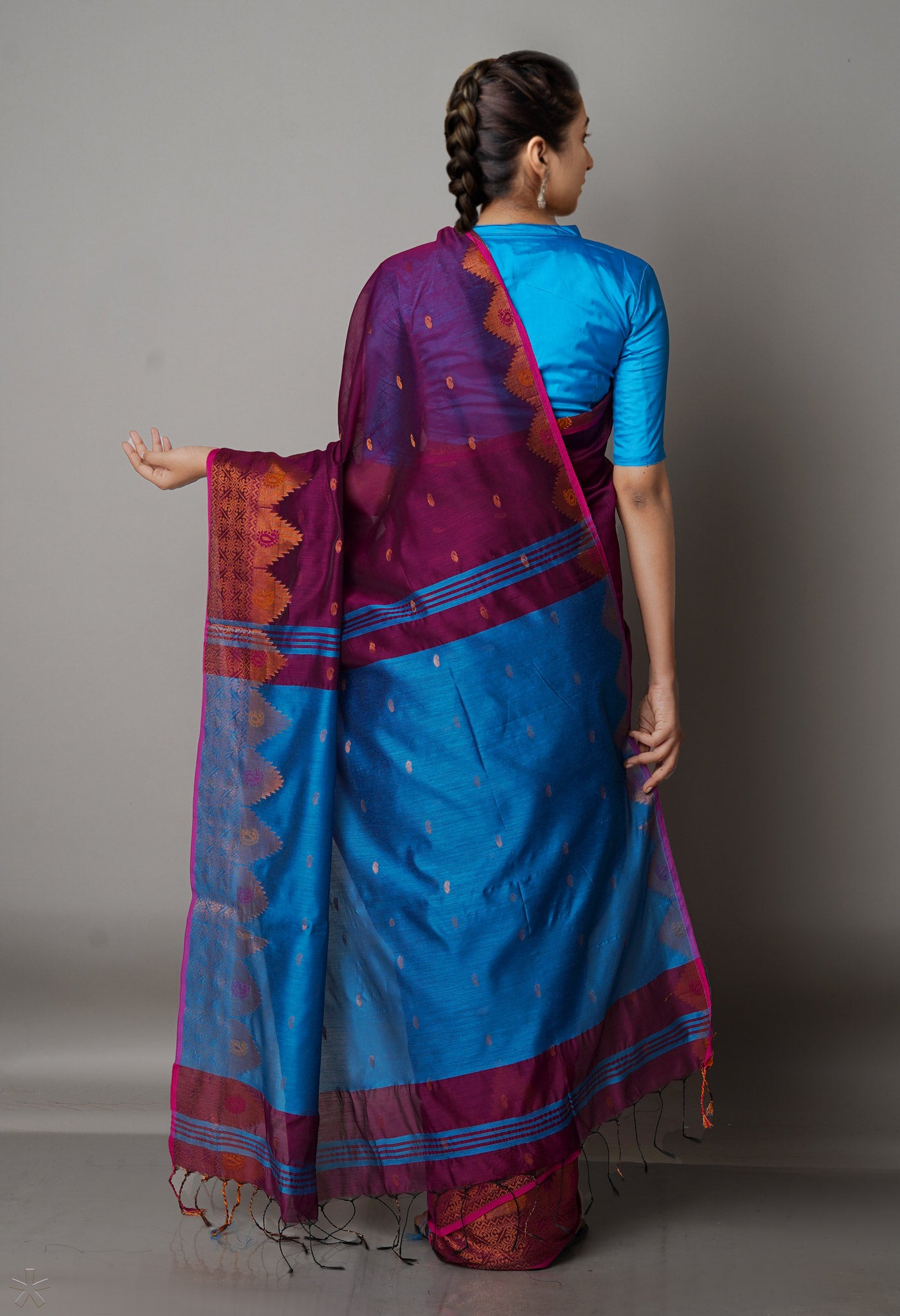 Purple Handloom Jamdhani Bengal Sico Saree-UNM68312