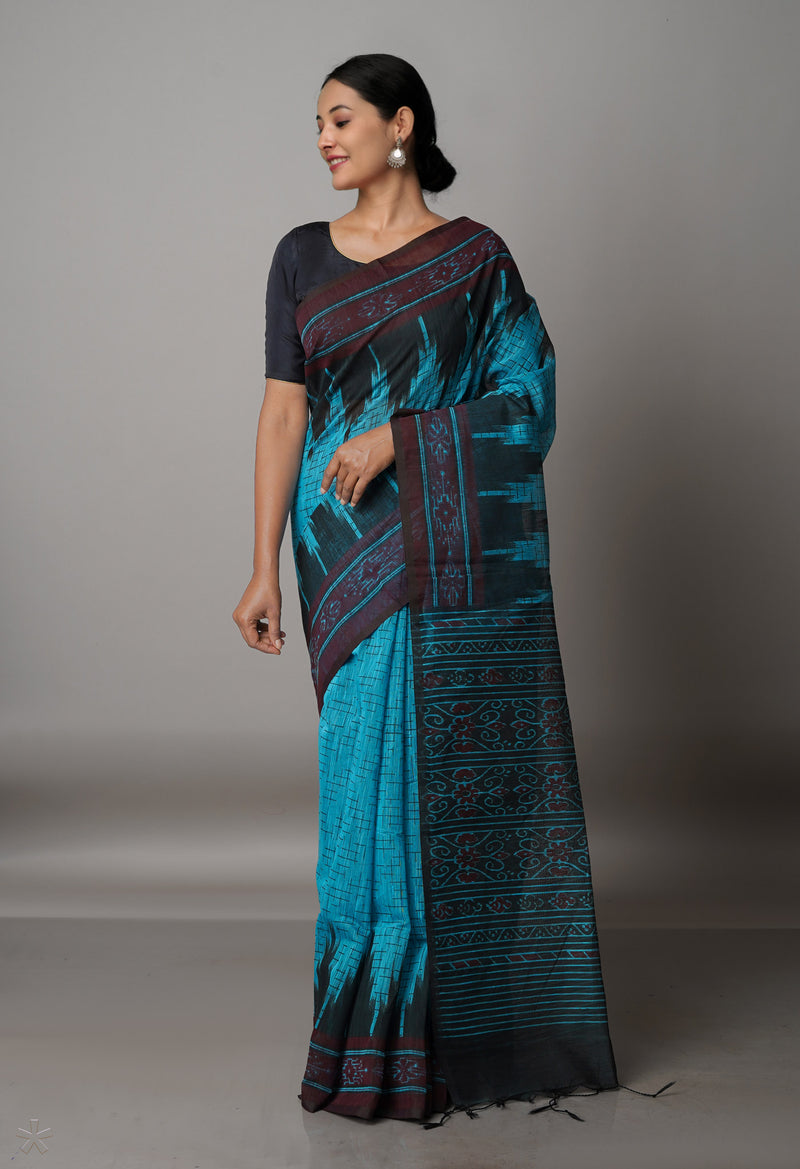 Blue Handloom Jamdhani Bengal Sico Saree-UNM68332