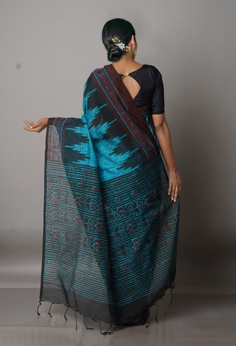 Blue Handloom Jamdhani Bengal Sico Saree-UNM68332