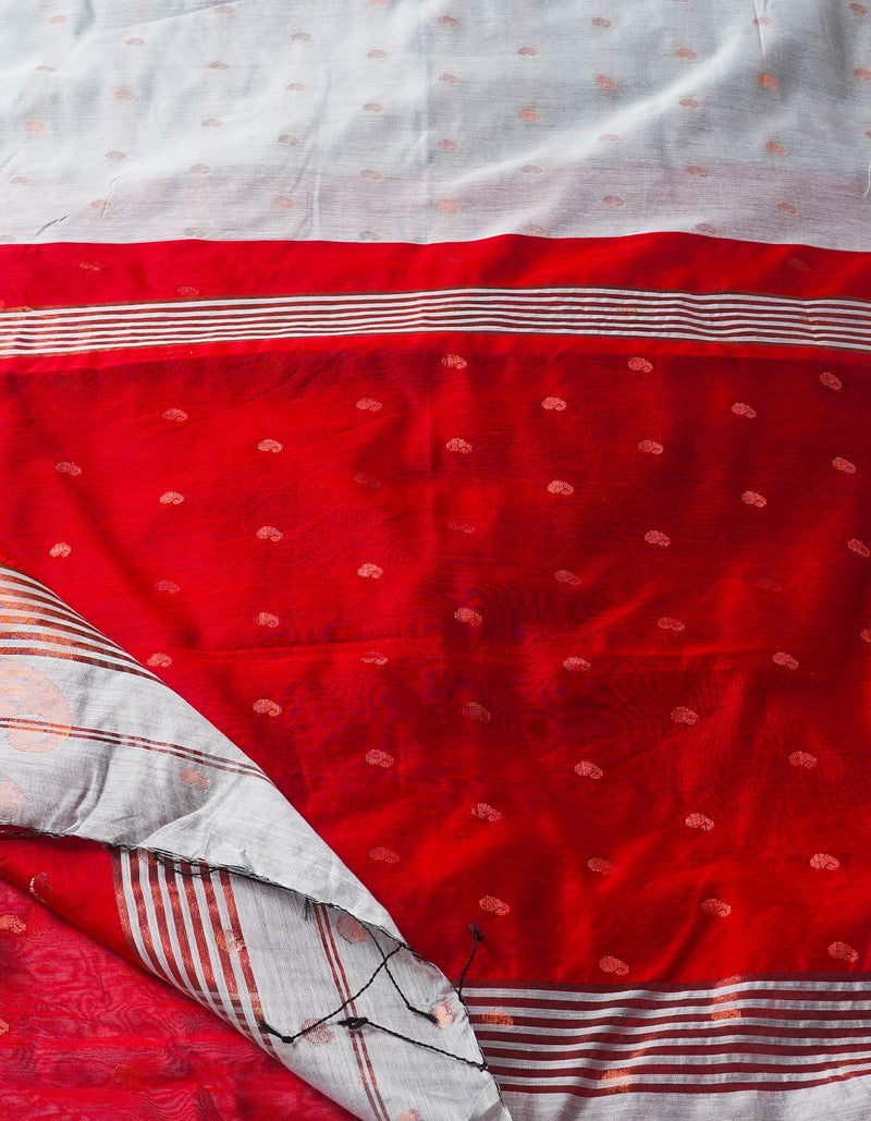 Light Grey Handloom Jamdhani Bengal Sico Saree-UNM68342