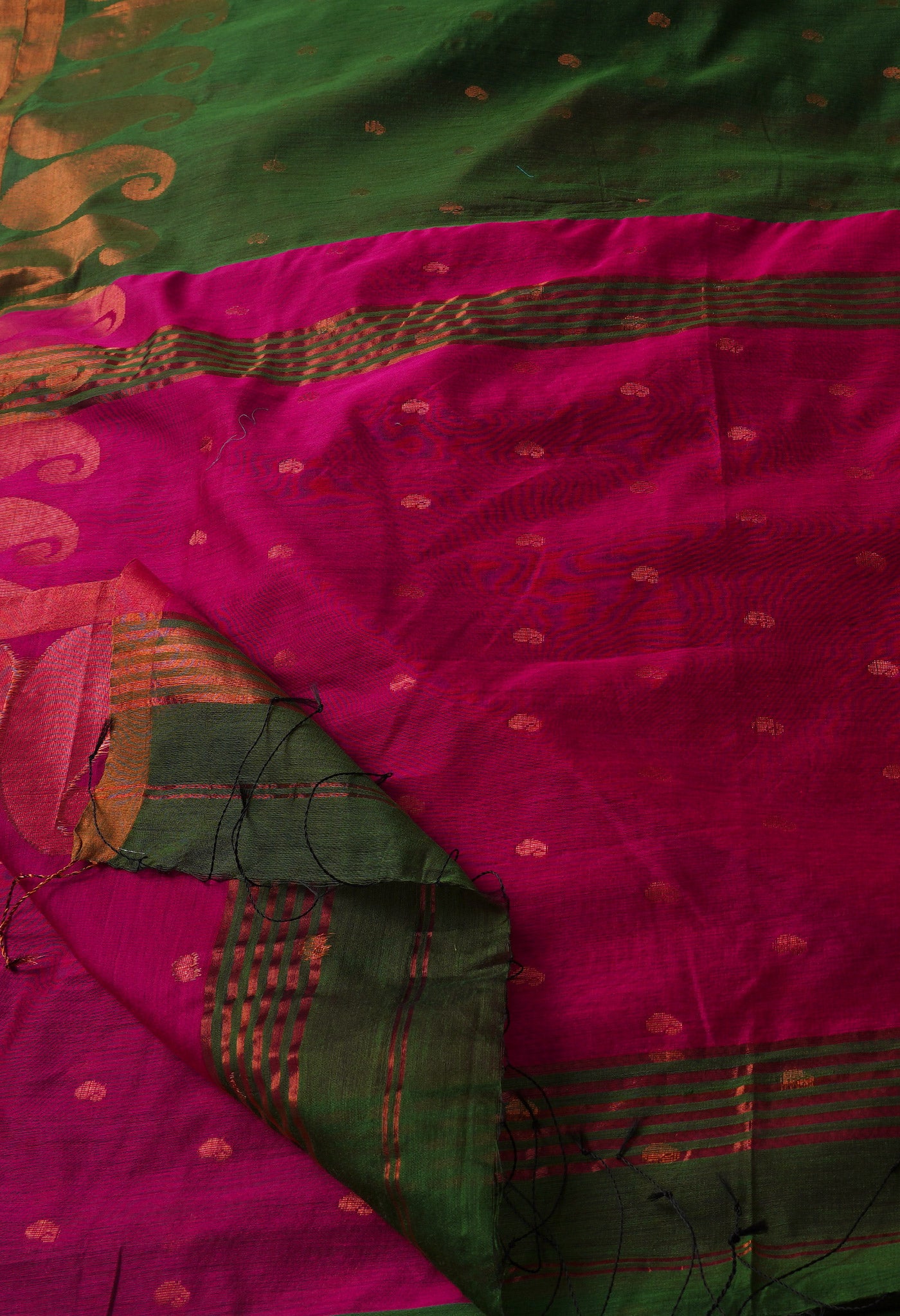 Dark Green Handloom Jamdhani Bengal Sico Saree-UNM68349