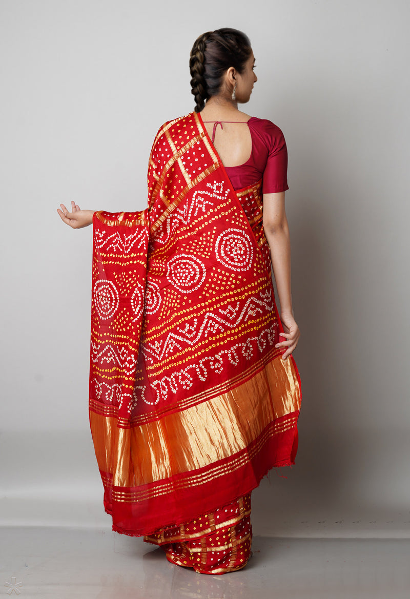 Maroon  Bandhani Crushed Silk Saree-UNM68387