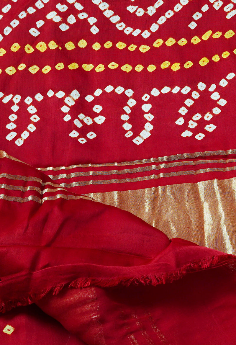 Maroon  Bandhani Crushed Silk Saree-UNM68387