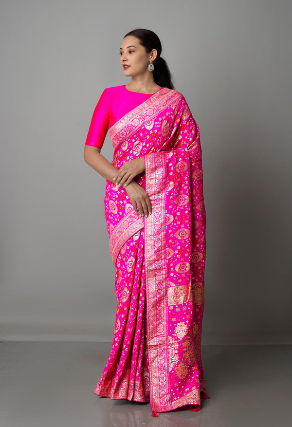 Pink  Bandhani Banarasi Silk Saree-UNM68388