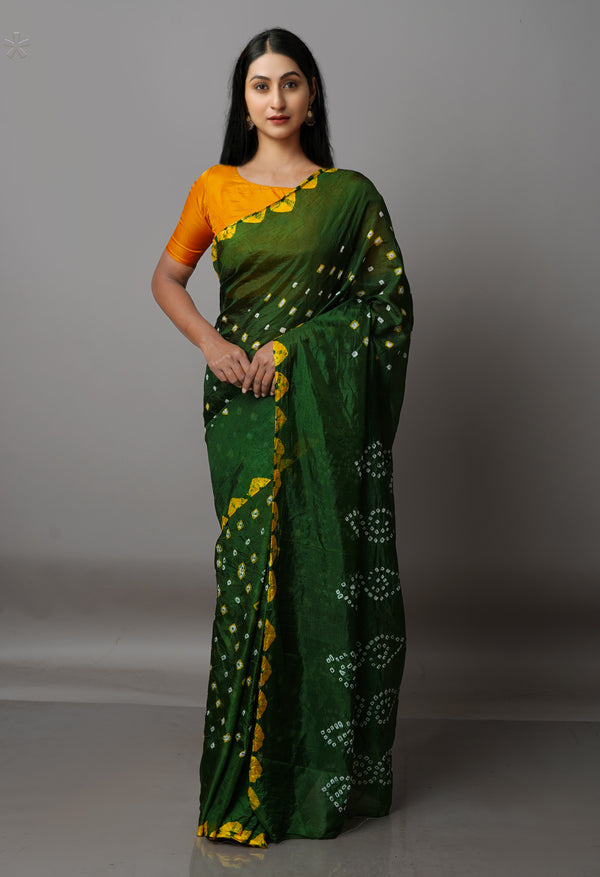 Green  Bandhani Soft Silk Saree-UNM68389