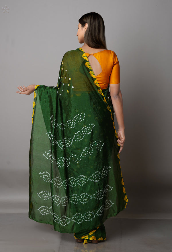 Green  Bandhani Soft Silk Saree-UNM68389