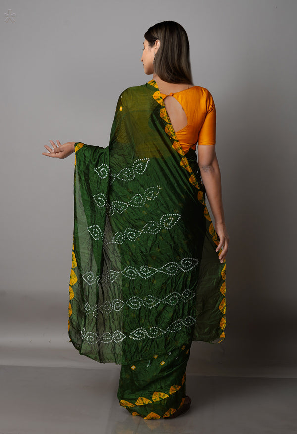 Green  Bandhani Soft Silk Saree-UNM68390