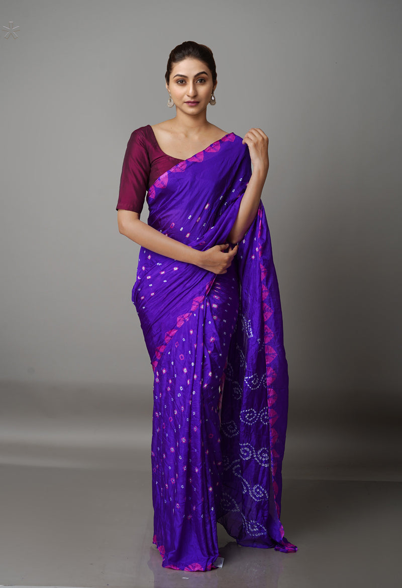 Violet  Bandhani Soft Silk Saree-UNM68391
