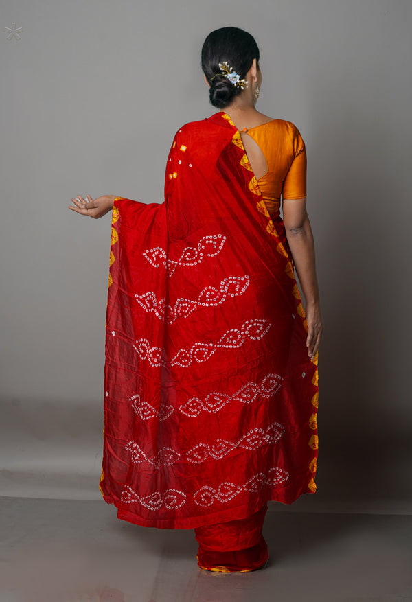 Red  Bandhani Soft Silk Saree-UNM68392