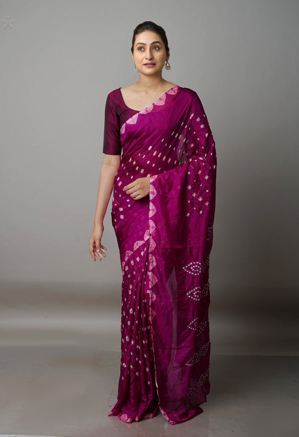 Purple  Bandhani Soft Silk Saree-UNM68393