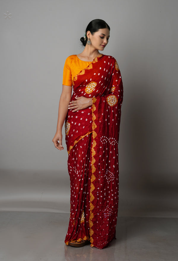 Maroon  Bandhani Soft Silk Saree-UNM68407
