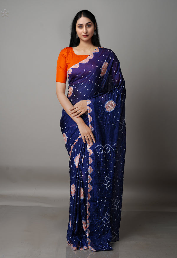 Navy Blue  Bandhani Soft Silk Saree-UNM68408