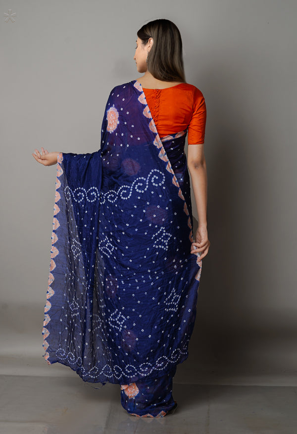 Navy Blue  Bandhani Soft Silk Saree-UNM68408