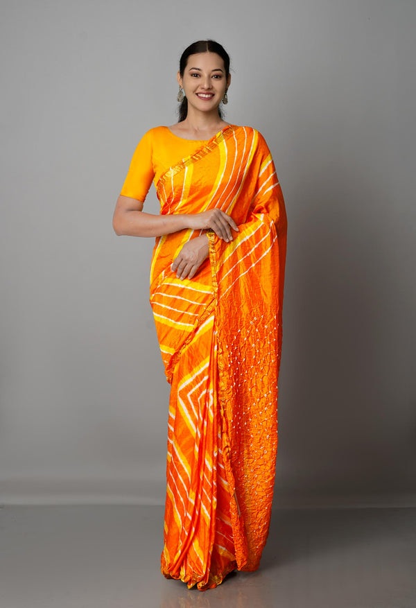 Orange  Bandhani Soft Silk Saree-UNM68409