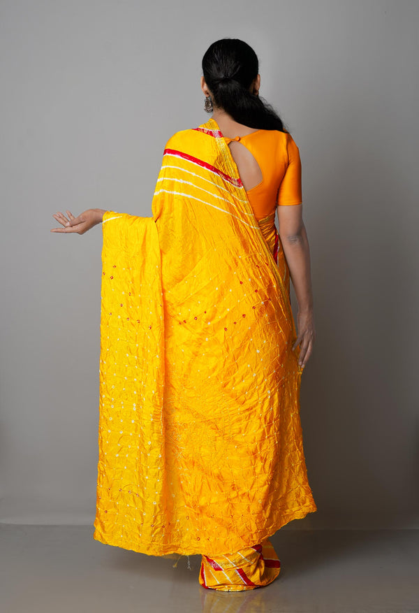 Yellow  Bandhani Soft Silk Saree-UNM68411
