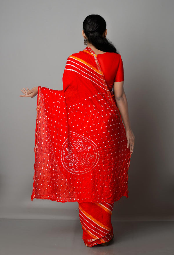 Red  Bandhani Soft Silk Saree-UNM68412