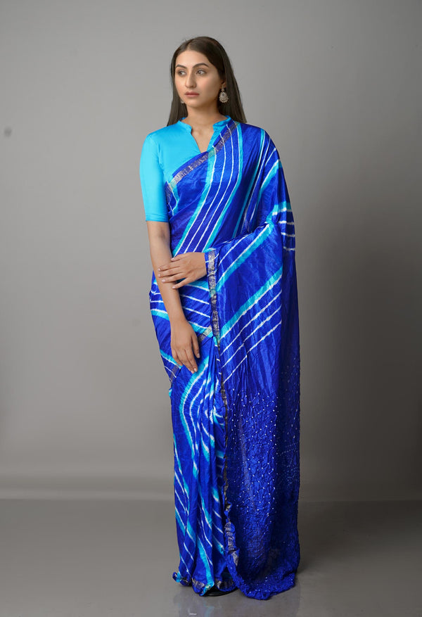 Dark Blue  Bandhani Soft Silk Saree-UNM68413
