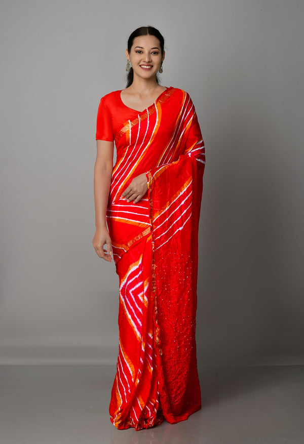 Red  Bandhani Soft Silk Saree-UNM68414