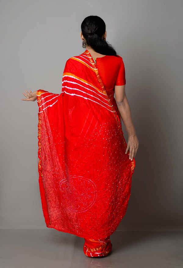Red  Bandhani Soft Silk Saree-UNM68414