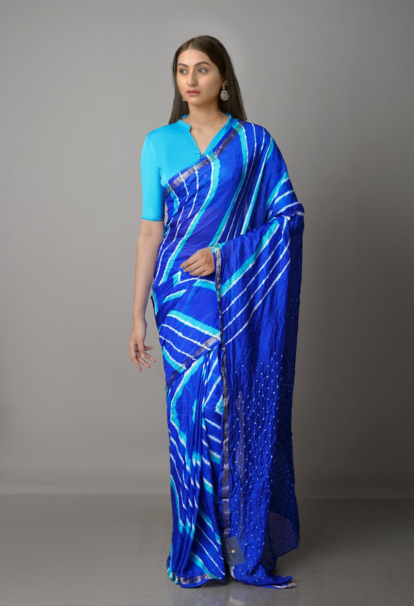 Dark Blue  Bandhani Soft Silk Saree-UNM68416