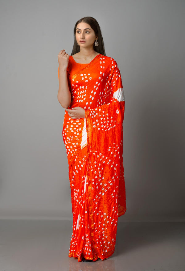 Orange  Bandhani Soft Silk Saree-UNM68417