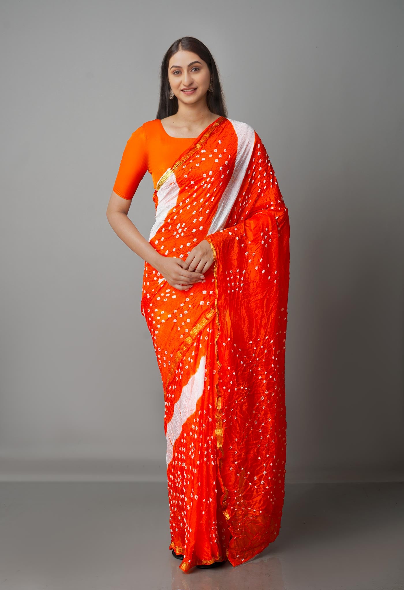 Orange  Bandhani Soft Silk Saree-UNM68418