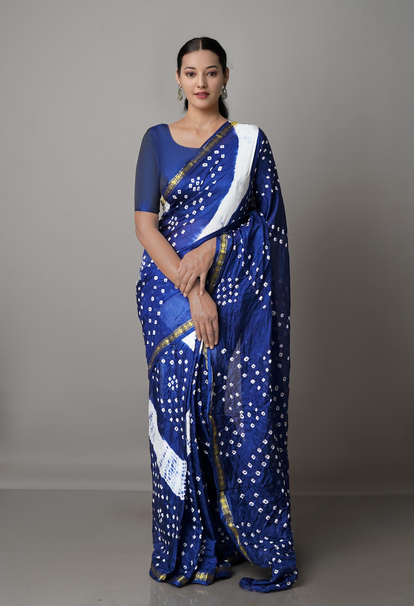 Navy Blue  Bandhani Soft Silk Saree-UNM68419