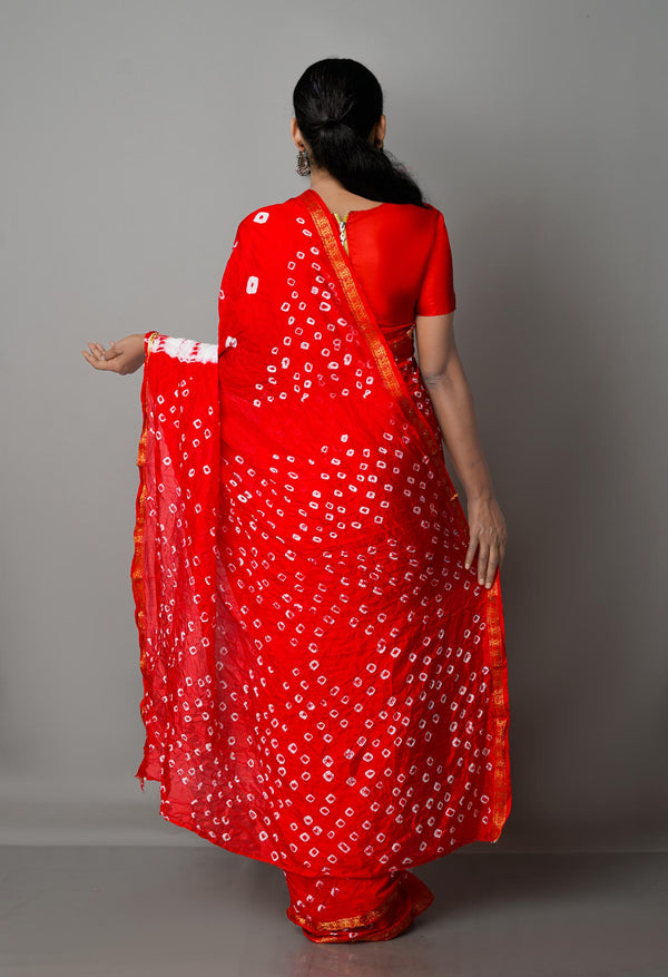 Red  Bandhani Soft Silk Saree-UNM68422