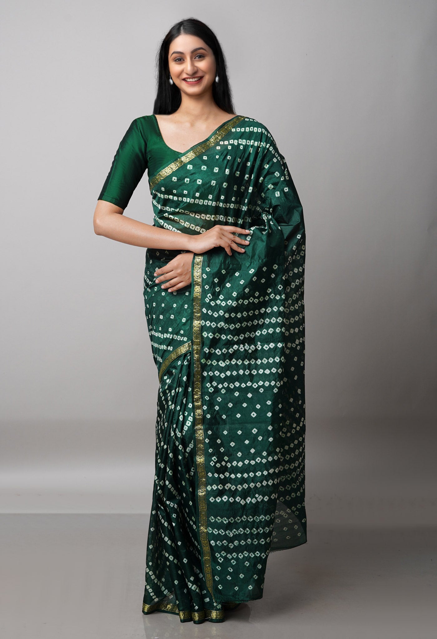 Dark Green  Bandhani Soft Silk Saree-UNM68423