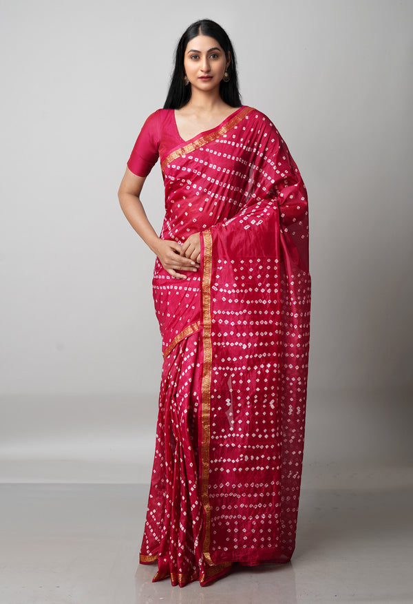 Maroon  Bandhani Soft Silk Saree-UNM68424
