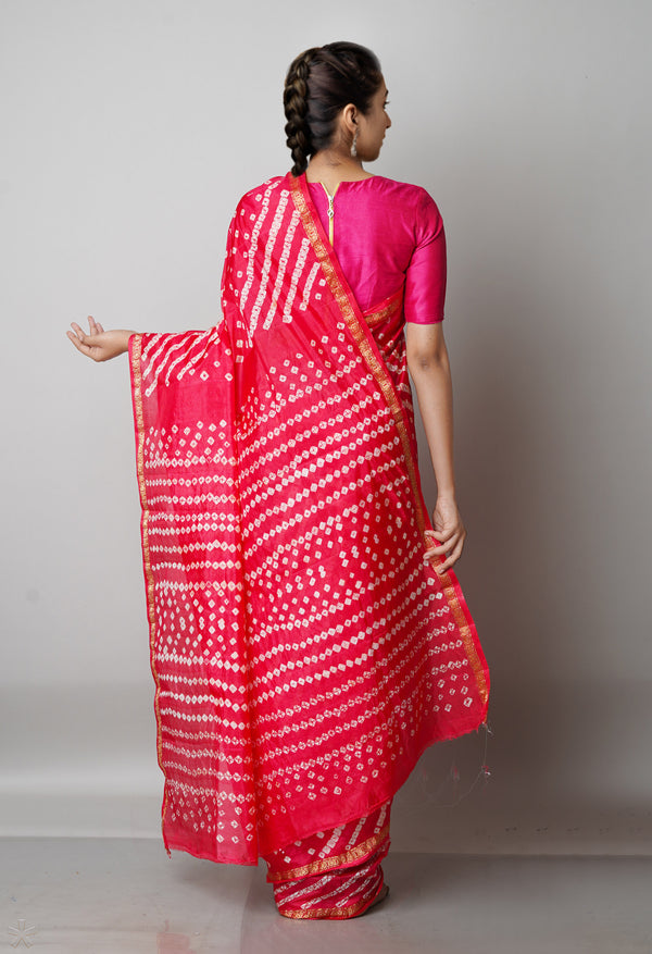 Cerise Pink  Bandhani Soft Silk Saree-UNM68426