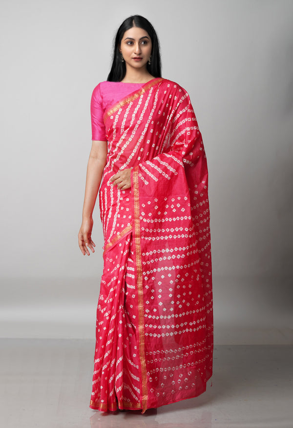 Cerise Pink  Bandhani Soft Silk Saree-UNM68427