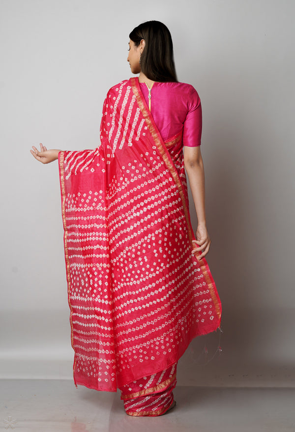 Cerise Pink  Bandhani Soft Silk Saree-UNM68427