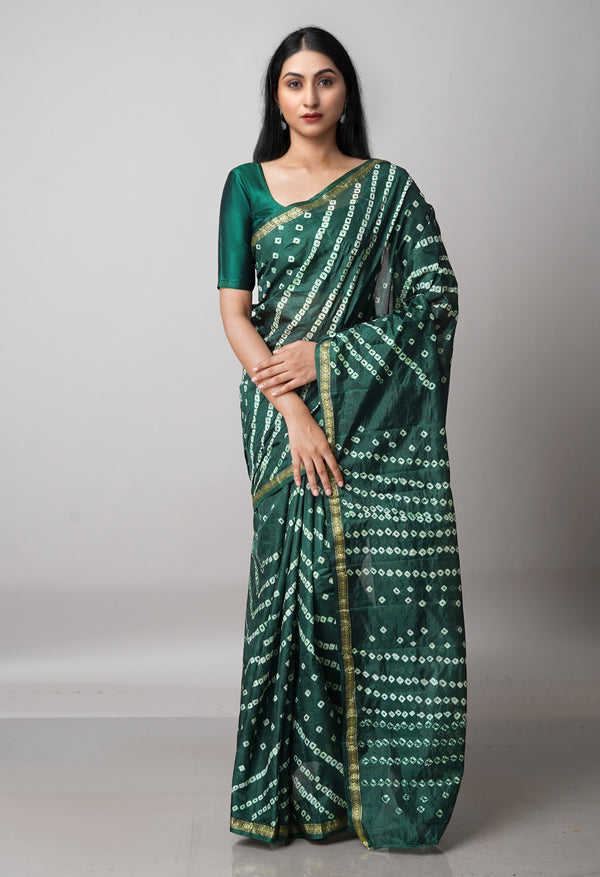 Green  Bandhani Soft Silk Saree-UNM68428
