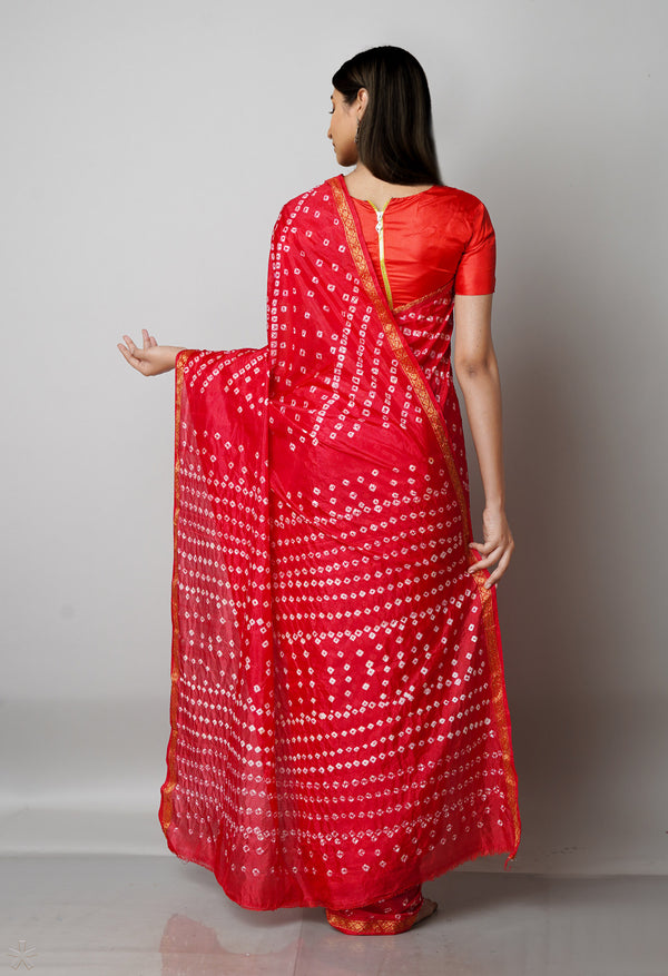 Red  Bandhani Soft Silk Saree-UNM68429