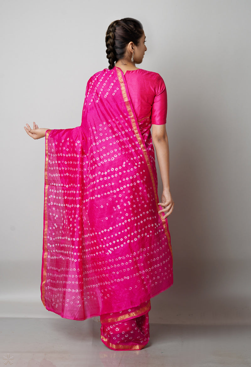 Pink  Bandhani Soft Silk Saree-UNM68430