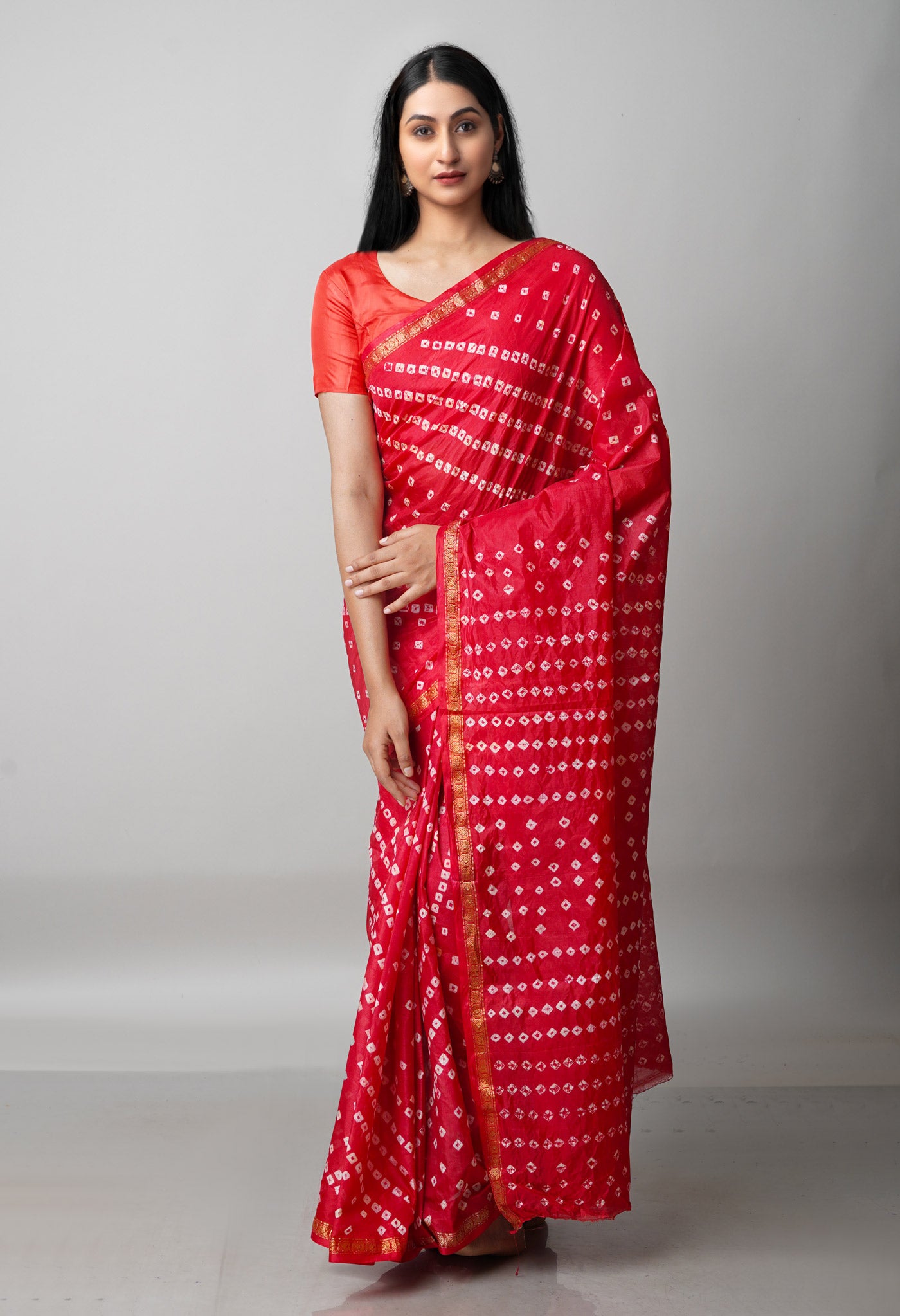 Red  Bandhani Soft Silk Saree-UNM68431
