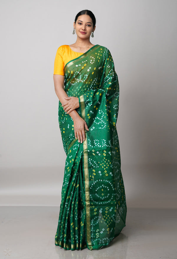Dark Green  Bandhani Silk Saree-UNM68432