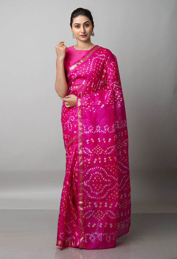 Pink  Bandhani Silk Saree-UNM68433