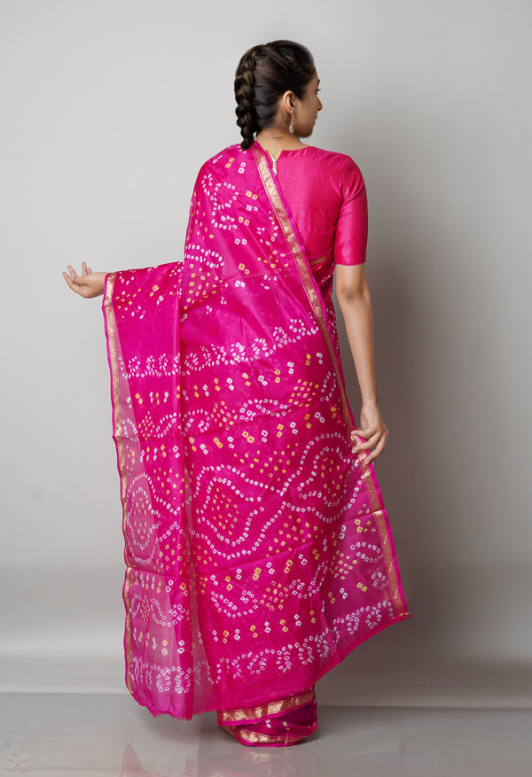 Pink  Bandhani Silk Saree-UNM68433