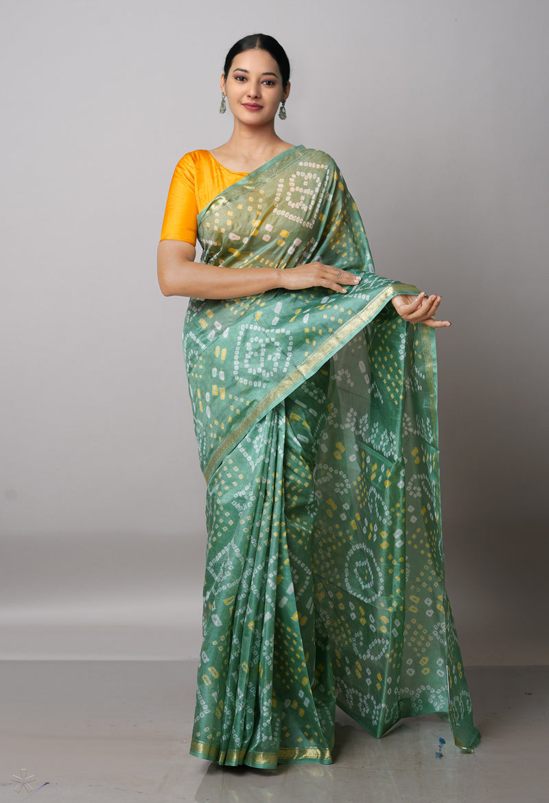 Pale Green  Bandhani Silk Saree-UNM68434