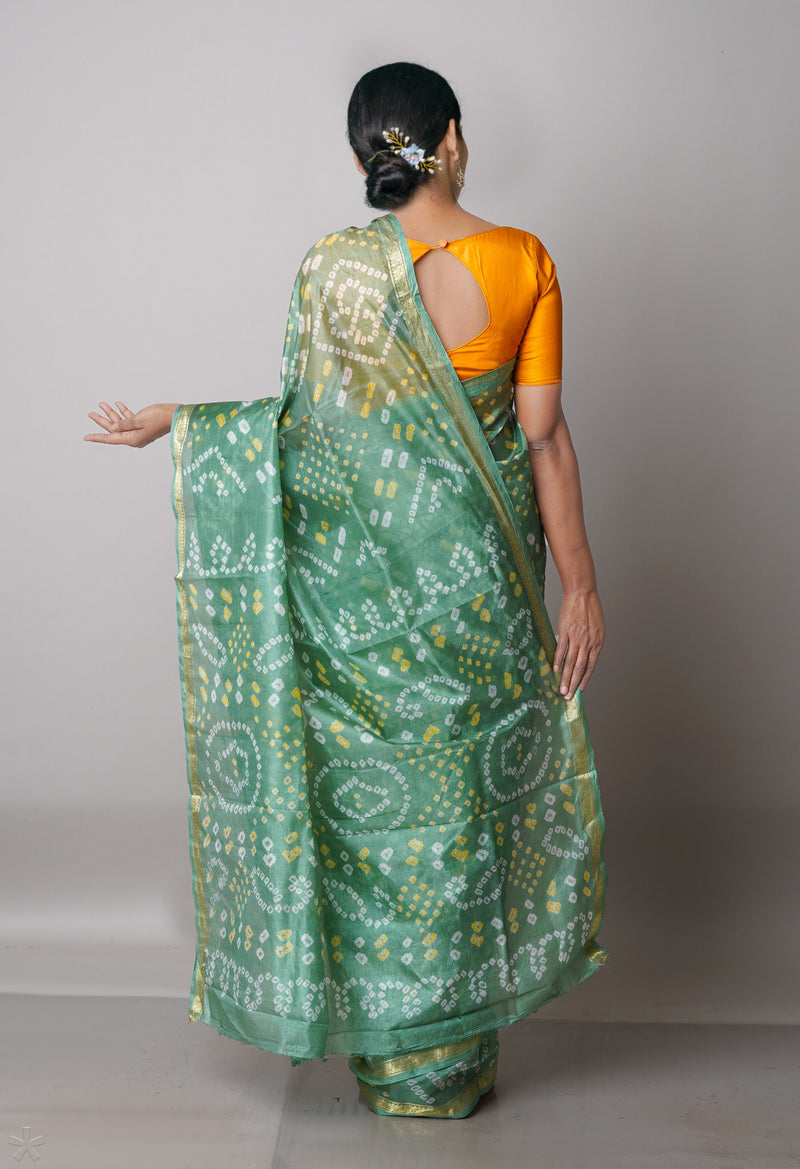 Pale Green  Bandhani Silk Saree-UNM68434